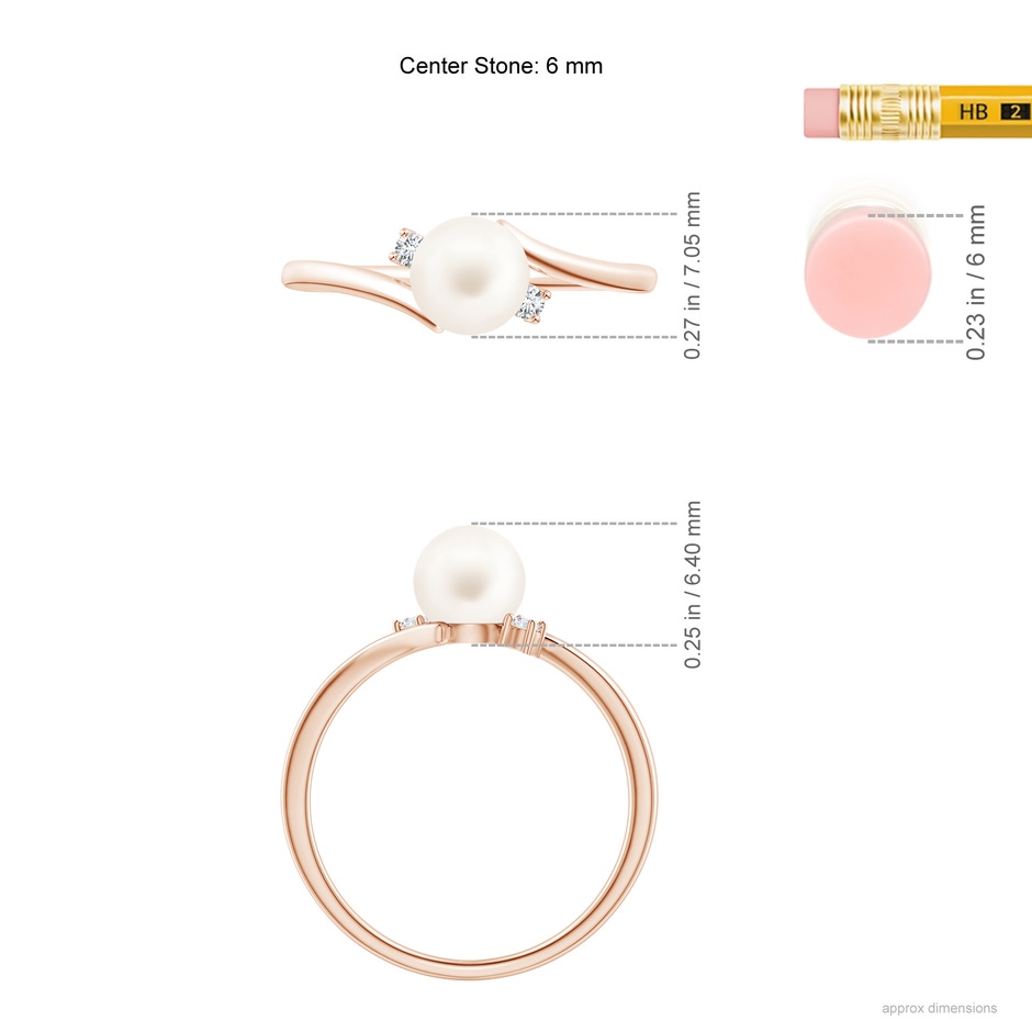6mm AA Freshwater Pearl Bypass Engagement Ring in Rose Gold ruler