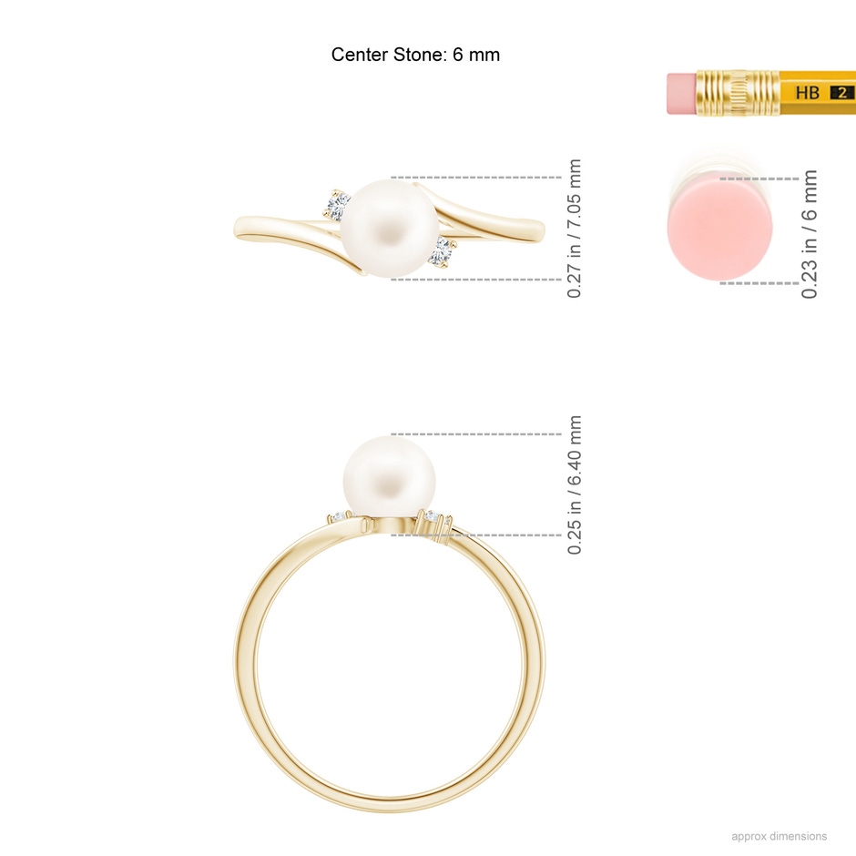 6mm AA Freshwater Pearl Bypass Engagement Ring in Yellow Gold ruler