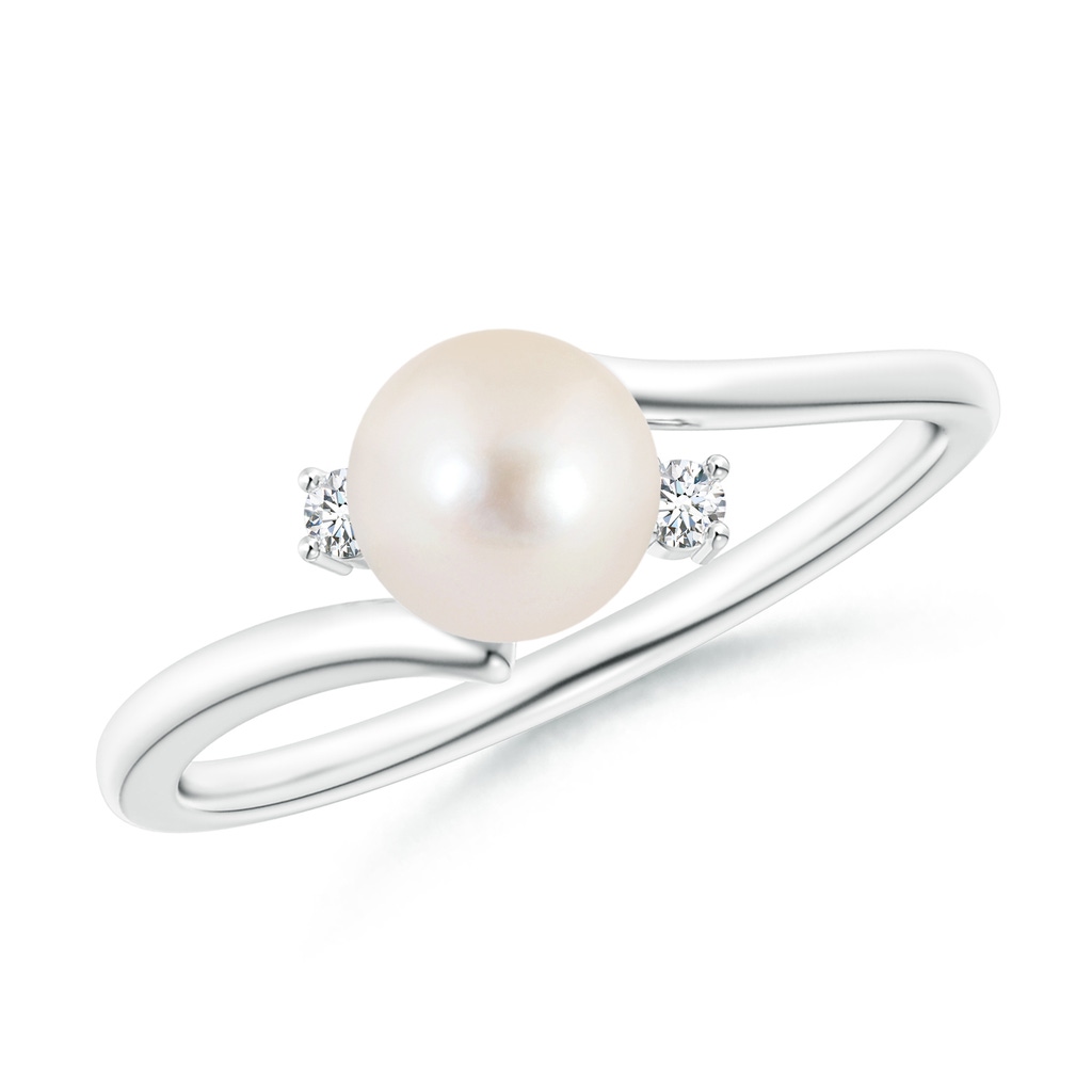 6mm AAAA Freshwater Pearl Bypass Engagement Ring in White Gold