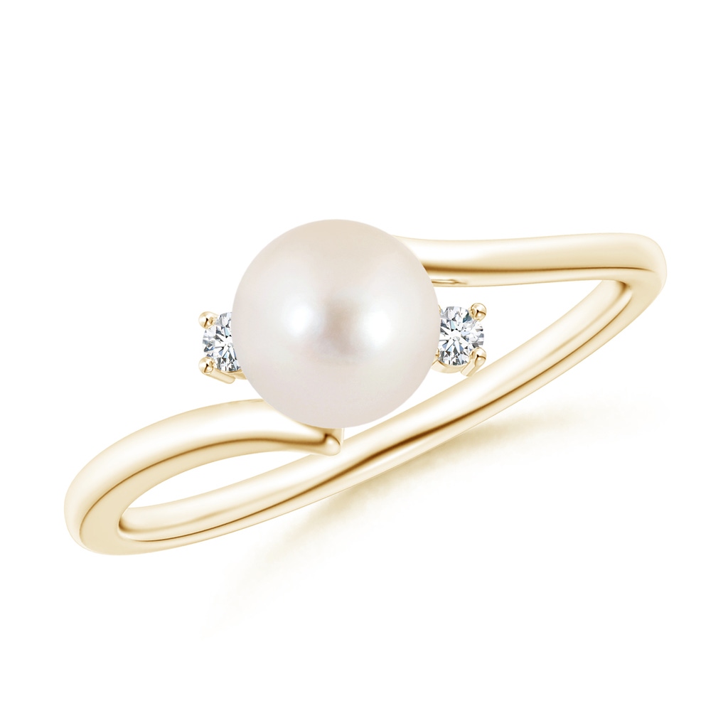 6mm AAAA Freshwater Pearl Bypass Engagement Ring in Yellow Gold