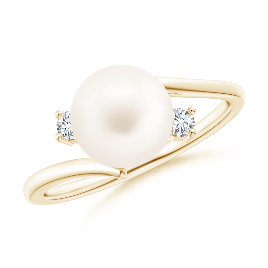 8mm AA Freshwater Pearl Bypass Engagement Ring in Yellow Gold 