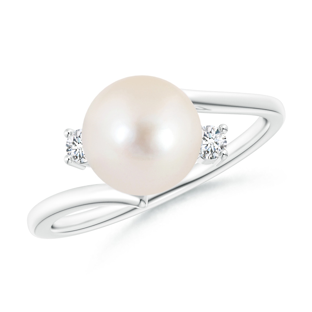 8mm AAAA Freshwater Pearl Bypass Engagement Ring in White Gold