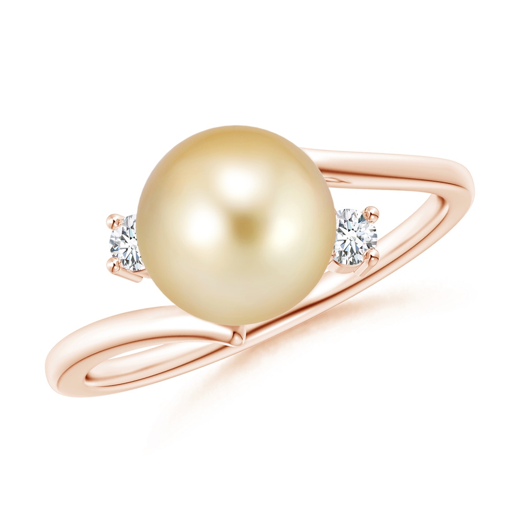 8mm AAAA Golden South Sea Pearl Bypass Engagement Ring in Rose Gold
