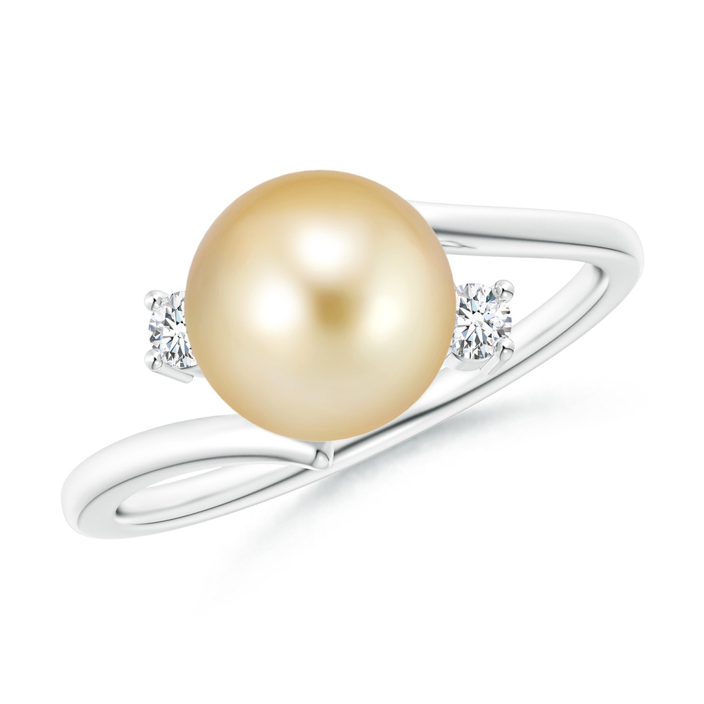 8mm AAAA Golden South Sea Pearl Bypass Engagement Ring in White Gold