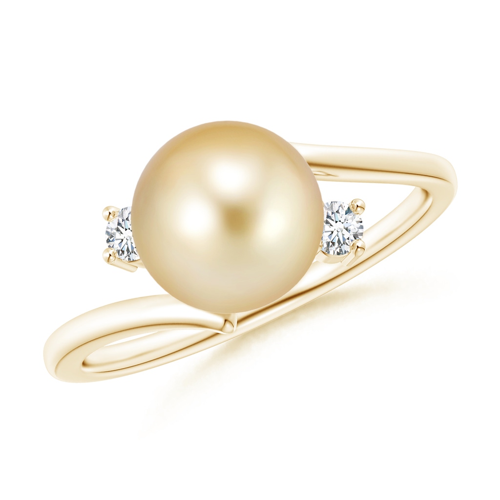 8mm AAAA Golden South Sea Pearl Bypass Engagement Ring in Yellow Gold