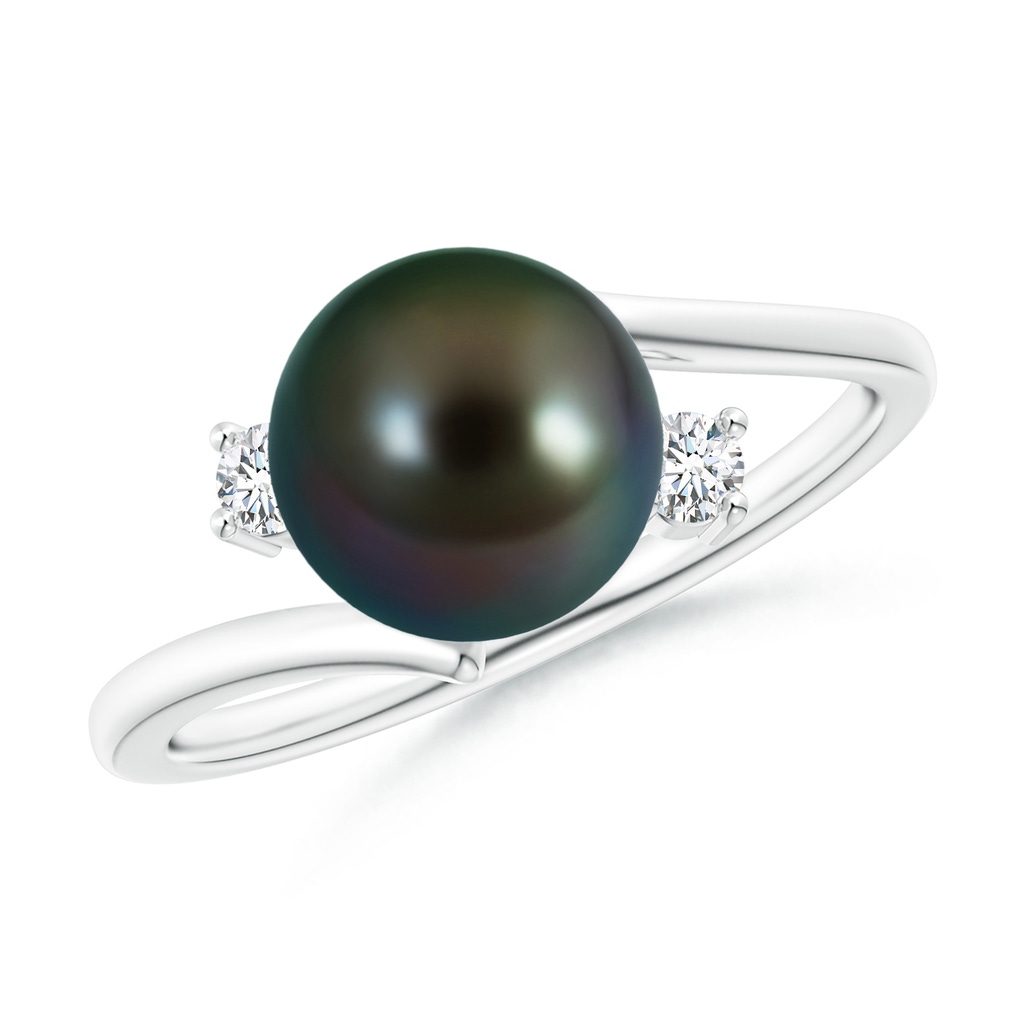 8mm AAAA Tahitian Pearl Bypass Engagement Ring in White Gold