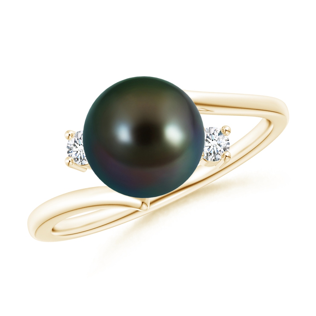 8mm AAAA Tahitian Pearl Bypass Engagement Ring in Yellow Gold