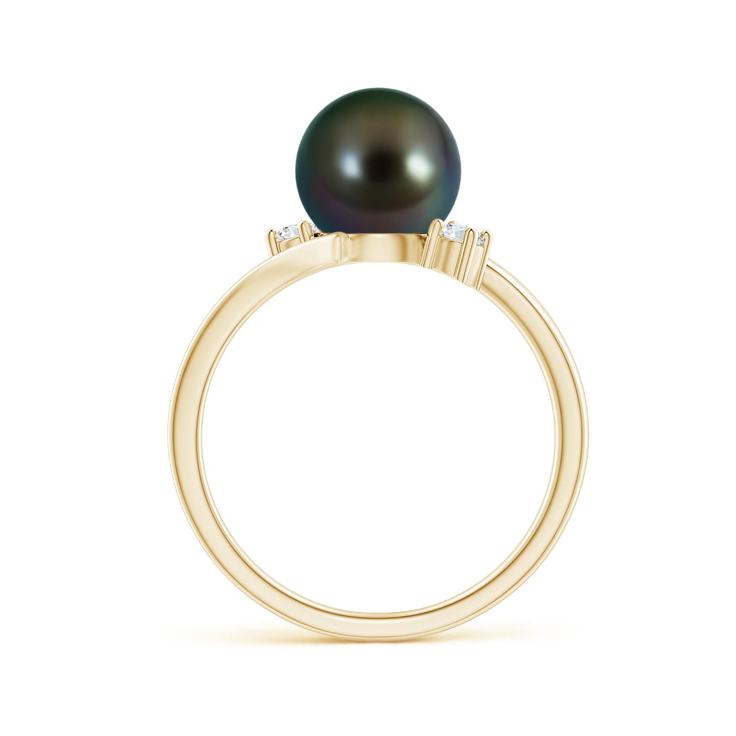 8mm AAAA Tahitian Pearl Bypass Engagement Ring in Yellow Gold - side 1