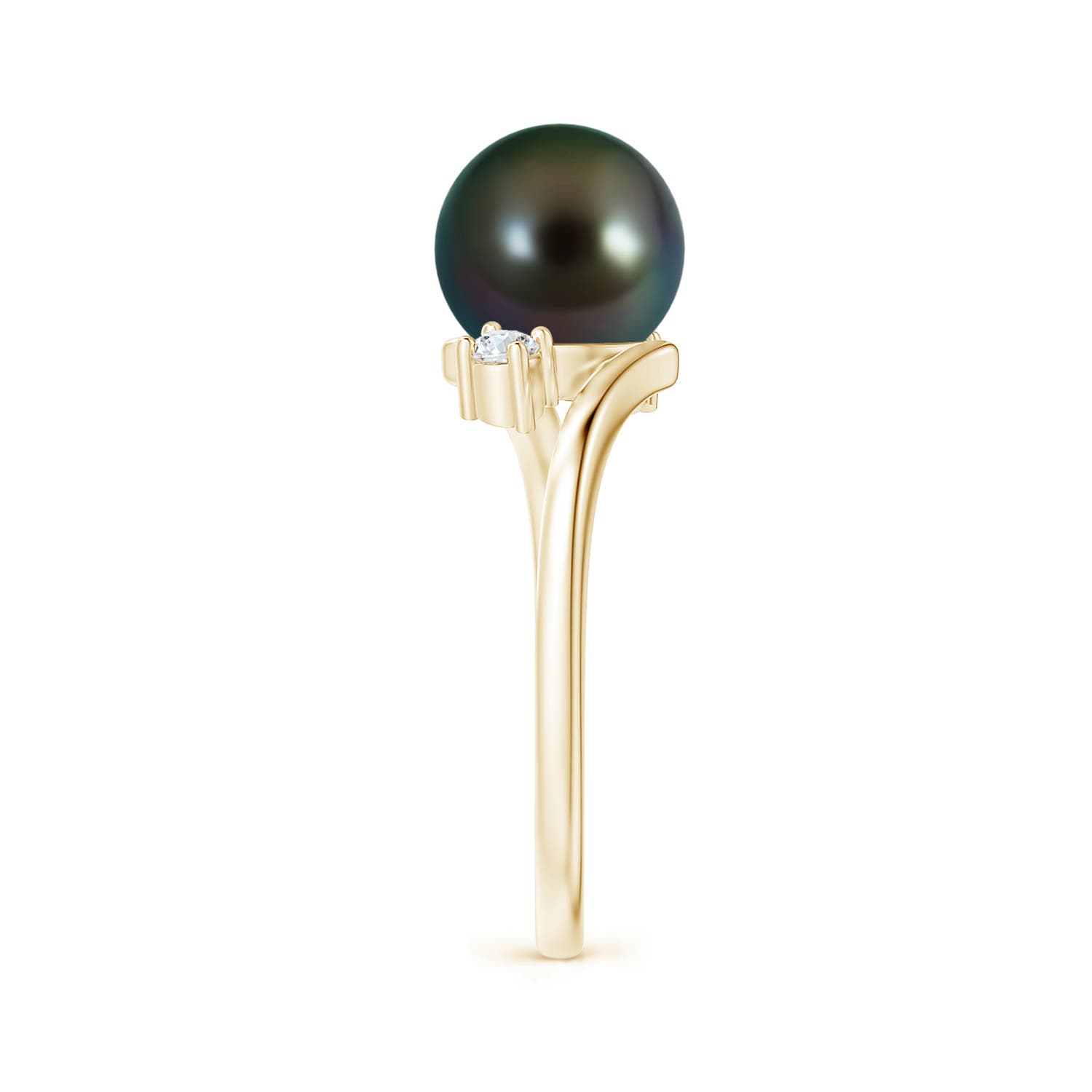 8mm AAAA Tahitian Pearl Bypass Engagement Ring in Yellow Gold - side 2