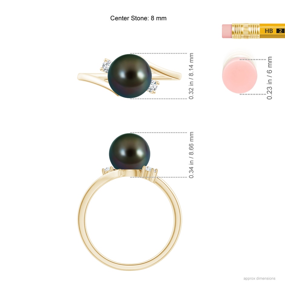 8mm AAAA Tahitian Pearl Bypass Engagement Ring in Yellow Gold ruler