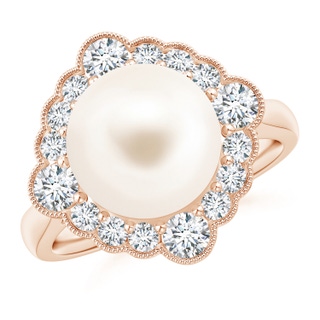 10mm AAA Freshwater Pearl Cushion Halo Engagement Ring in Rose Gold