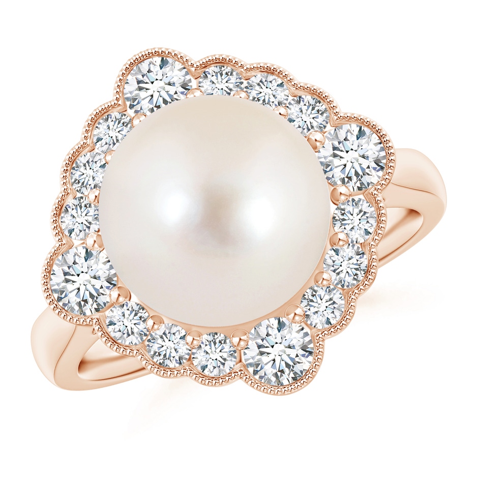 10mm AAAA Freshwater Pearl Cushion Halo Engagement Ring in Rose Gold 