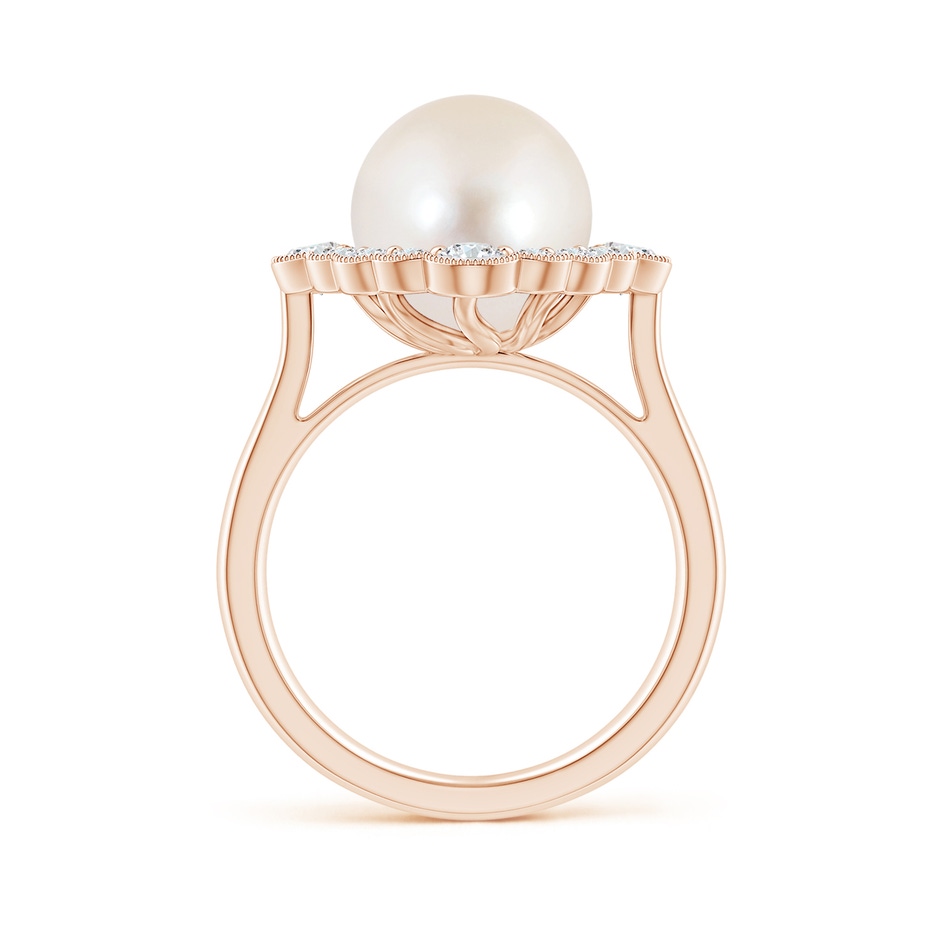 10mm AAAA Freshwater Pearl Cushion Halo Engagement Ring in Rose Gold side 1