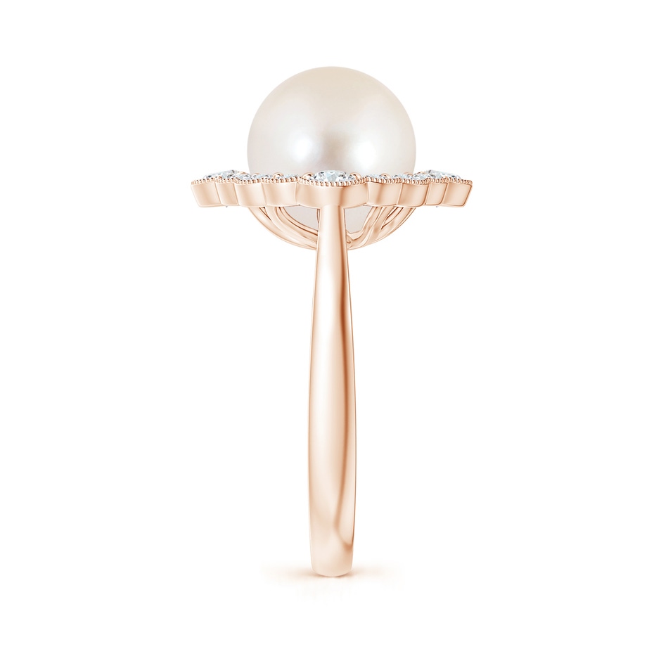 10mm AAAA Freshwater Pearl Cushion Halo Engagement Ring in Rose Gold side 2