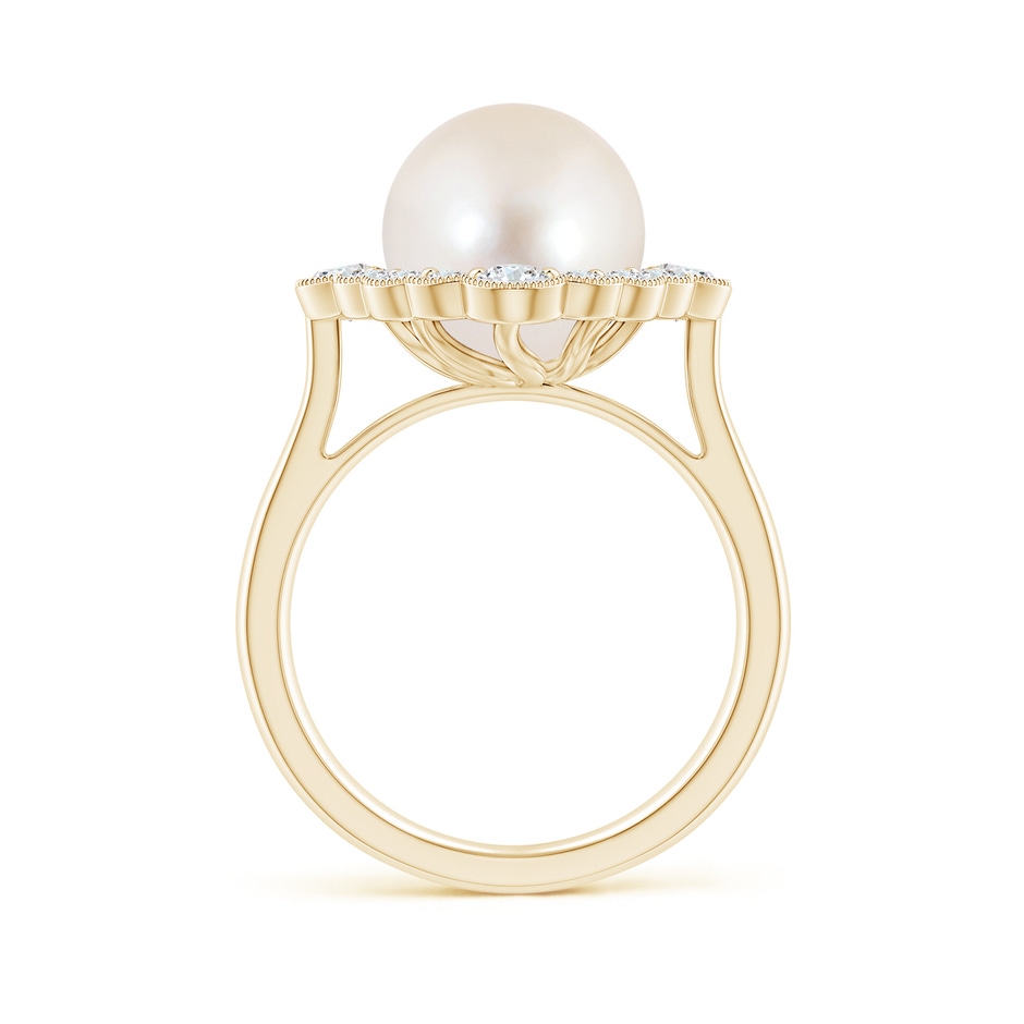 10mm AAAA Freshwater Pearl Cushion Halo Engagement Ring in Yellow Gold side 1