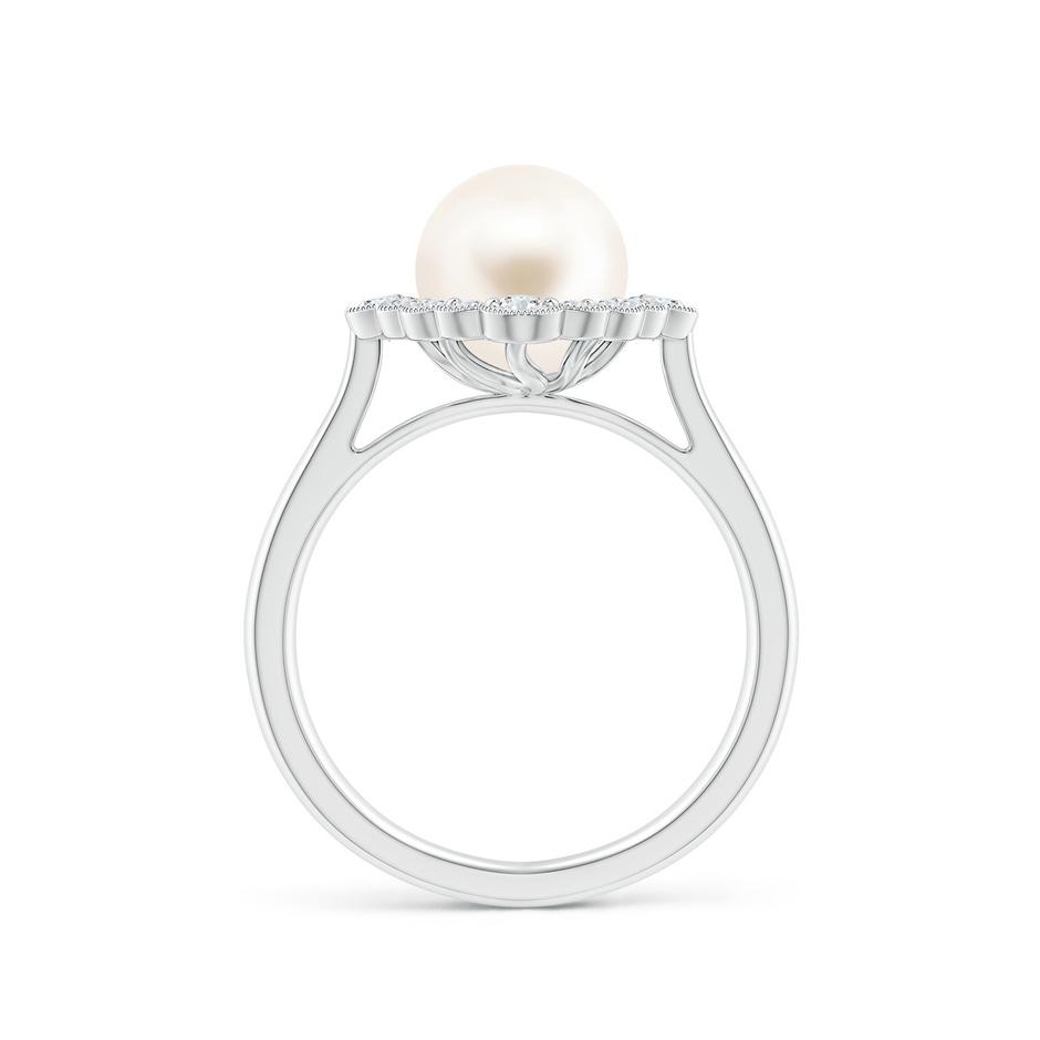 8mm AAA Freshwater Pearl Cushion Halo Engagement Ring in White Gold side 1