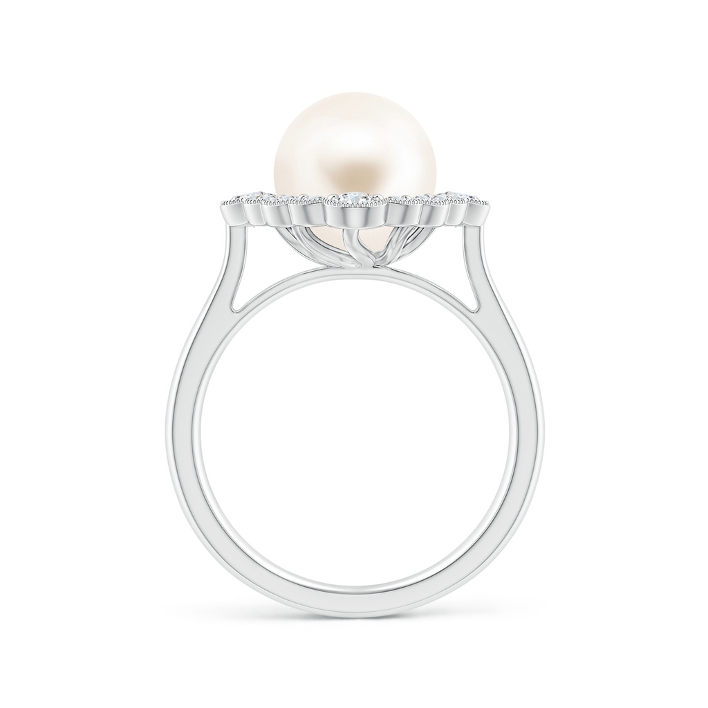 9mm AAA Freshwater Pearl Cushion Halo Engagement Ring in White Gold Side 1