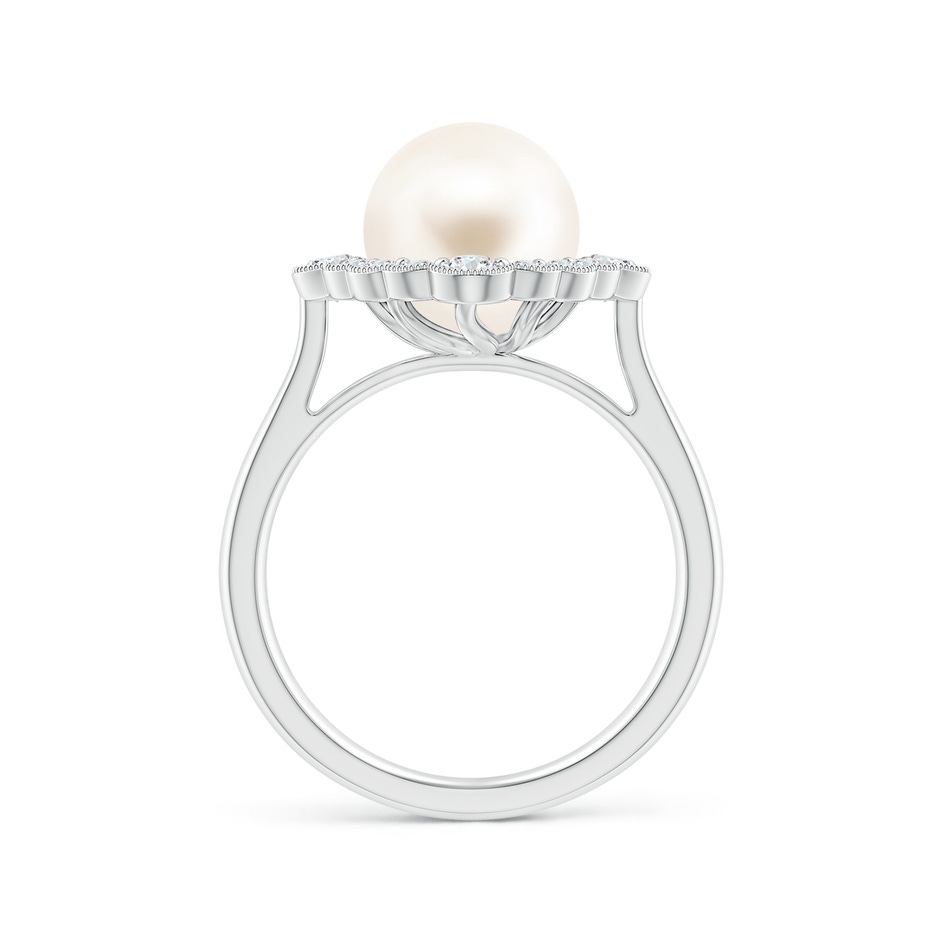 9mm AAA Freshwater Pearl Cushion Halo Engagement Ring in White Gold side 1