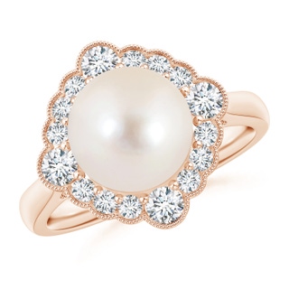 9mm AAAA Freshwater Pearl Cushion Halo Engagement Ring in Rose Gold