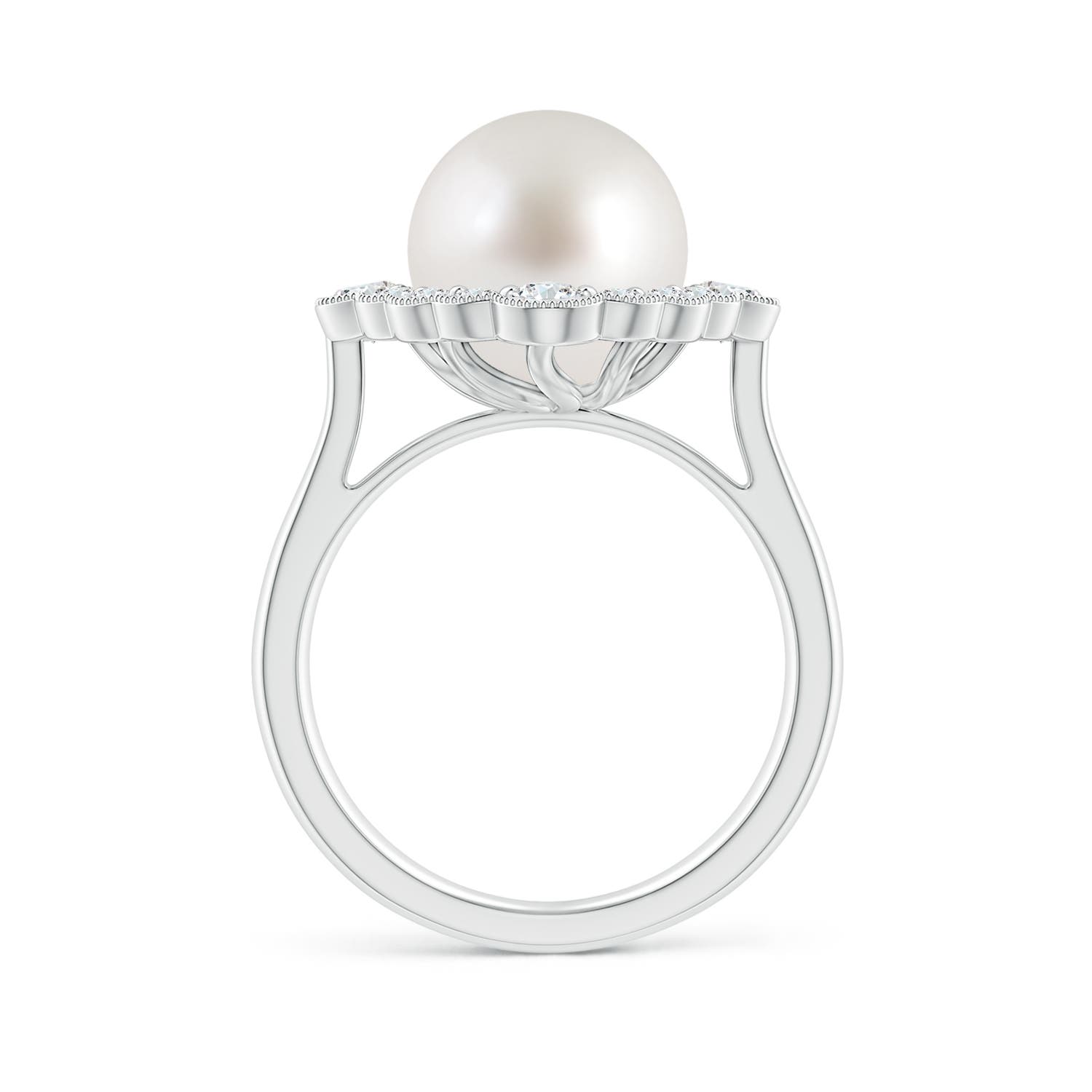 10mm AAA South Sea Pearl Cushion Halo Engagement Ring in White Gold