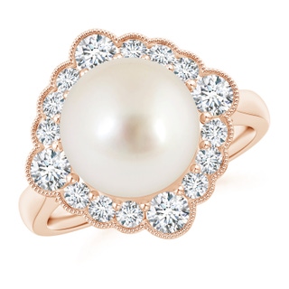 10mm AAAA South Sea Pearl Cushion Halo Engagement Ring in Rose Gold