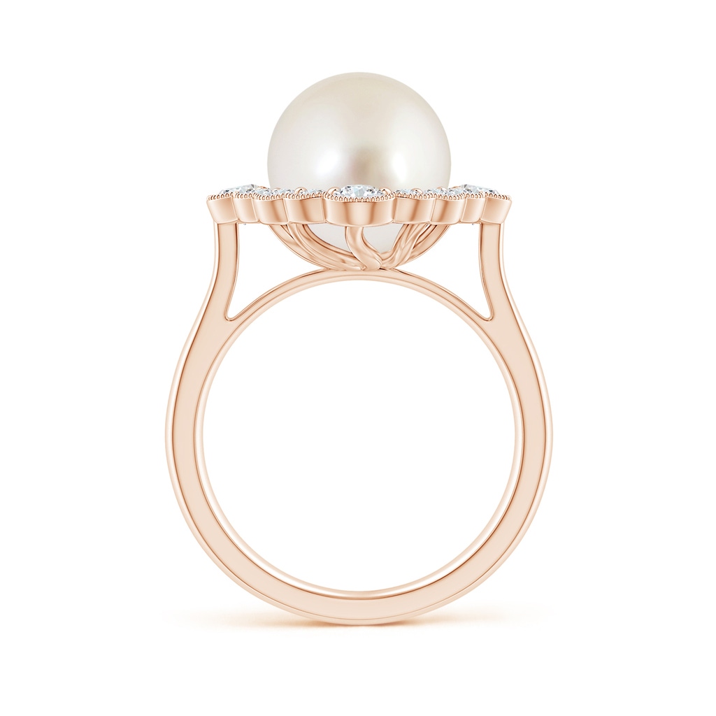 10mm AAAA South Sea Pearl Cushion Halo Engagement Ring in Rose Gold - side 199