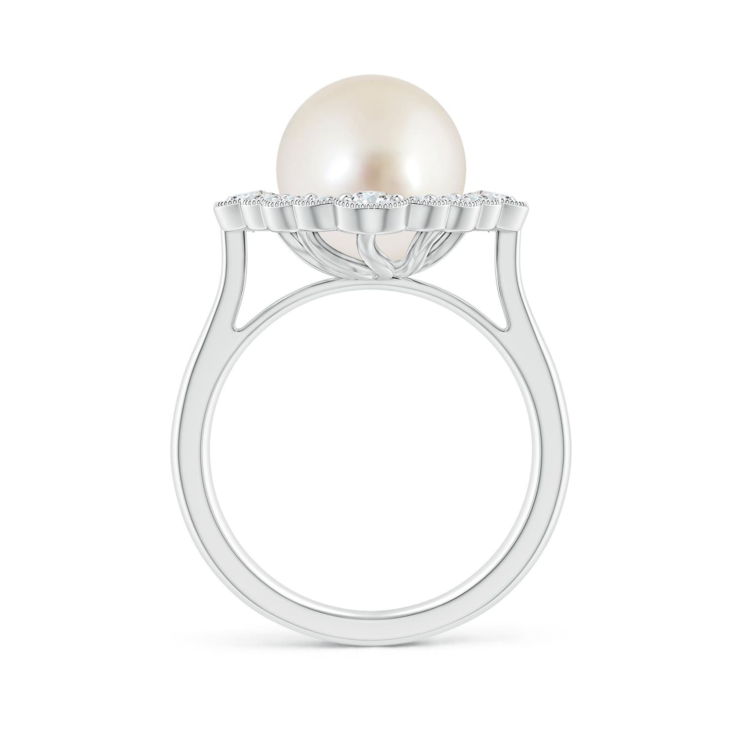 10mm AAAA South Sea Pearl Cushion Halo Engagement Ring in White Gold