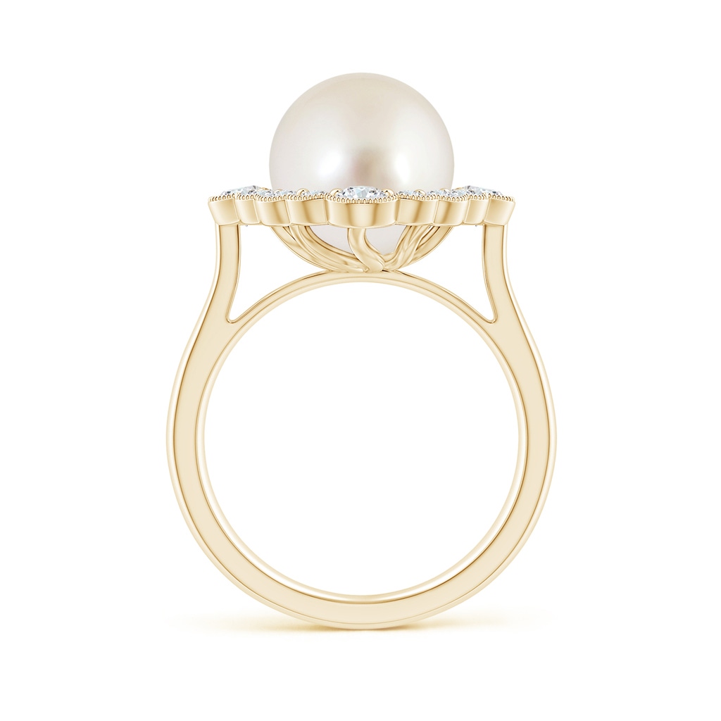 10mm AAAA South Sea Pearl Cushion Halo Engagement Ring in Yellow Gold - side 199