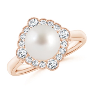 8mm AAA South Sea Pearl Cushion Halo Engagement Ring in 18K Rose Gold