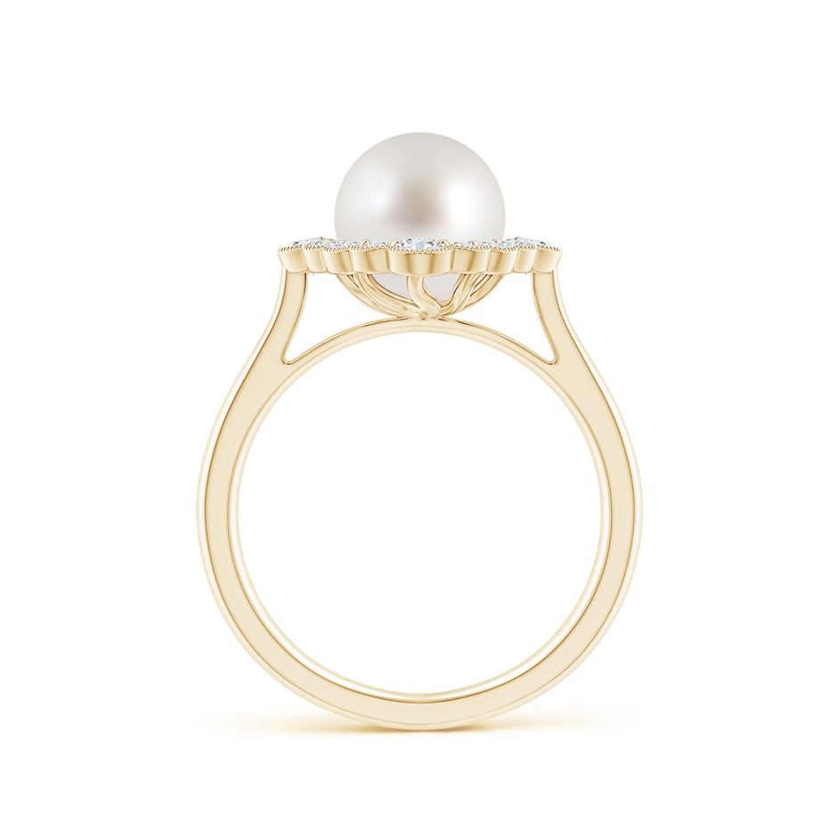 8mm AAA South Sea Pearl Cushion Halo Engagement Ring in Yellow Gold side 1