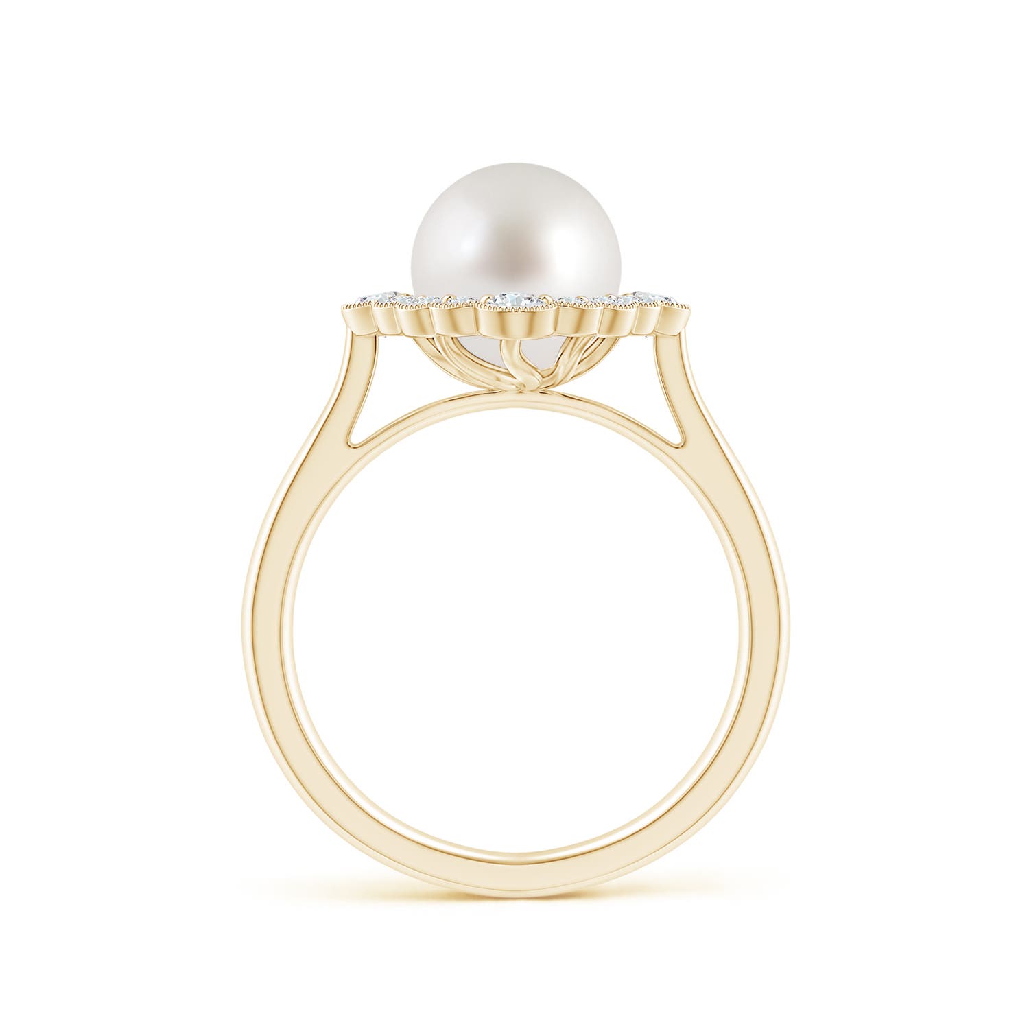 8mm AAA South Sea Pearl Cushion Halo Engagement Ring in Yellow Gold - side 2