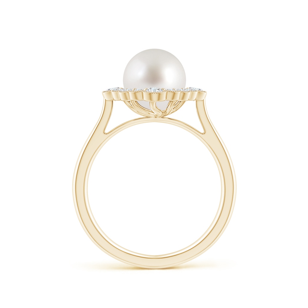 8mm AAA South Sea Pearl Cushion Halo Engagement Ring in Yellow Gold - side 199