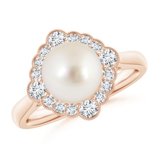 8mm AAAA South Sea Pearl Cushion Halo Engagement Ring in 18K Rose Gold