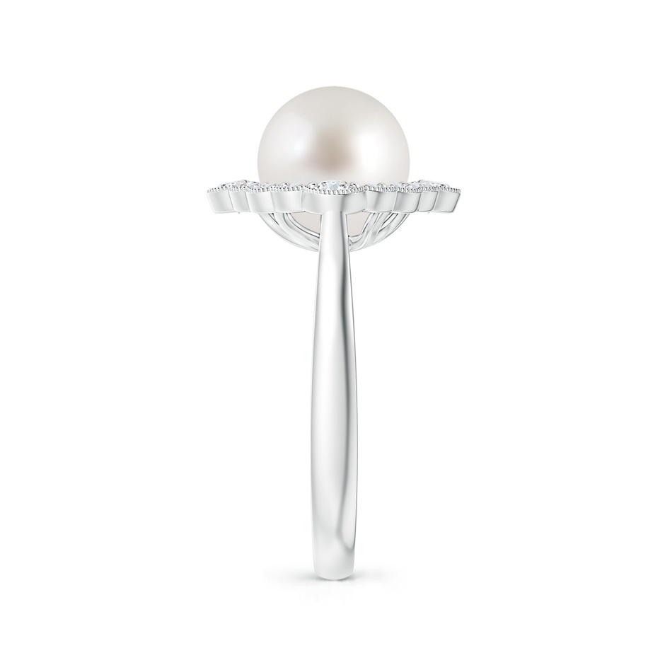 9mm AAA South Sea Pearl Cushion Halo Engagement Ring in 18K White Gold side 299
