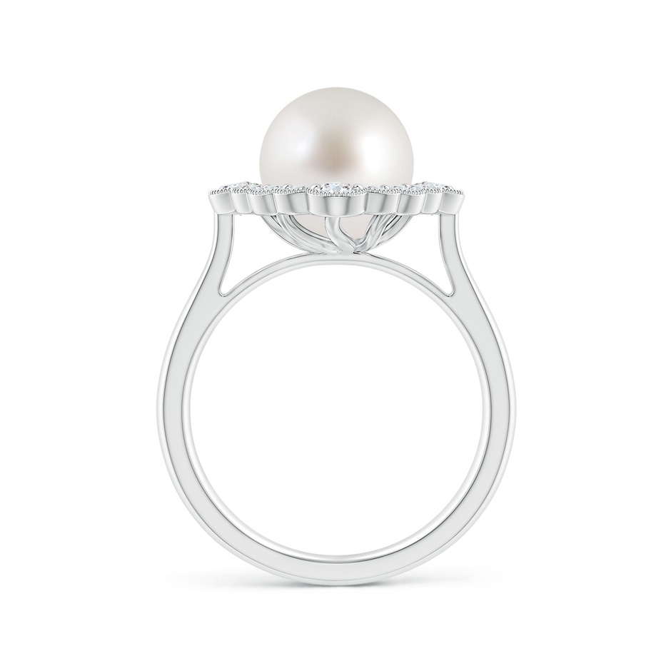 9mm AAA South Sea Pearl Cushion Halo Engagement Ring in White Gold side 1