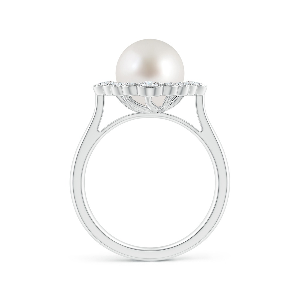 9mm AAA South Sea Pearl Cushion Halo Engagement Ring in White Gold - side 199