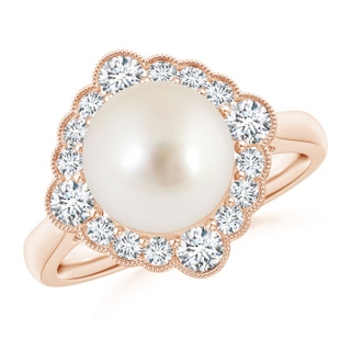 9mm AAAA South Sea Pearl Cushion Halo Engagement Ring in Rose Gold