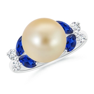 10mm AAA Golden South Sea Pearl & Sapphire Butterfly Ring in White Gold