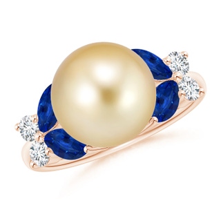 10mm AAAA Golden South Sea Pearl & Sapphire Butterfly Ring in Rose Gold