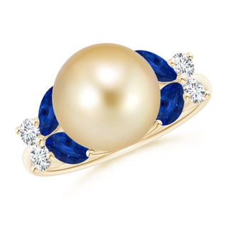 10mm AAAA Golden South Sea Pearl & Sapphire Butterfly Ring in Yellow Gold