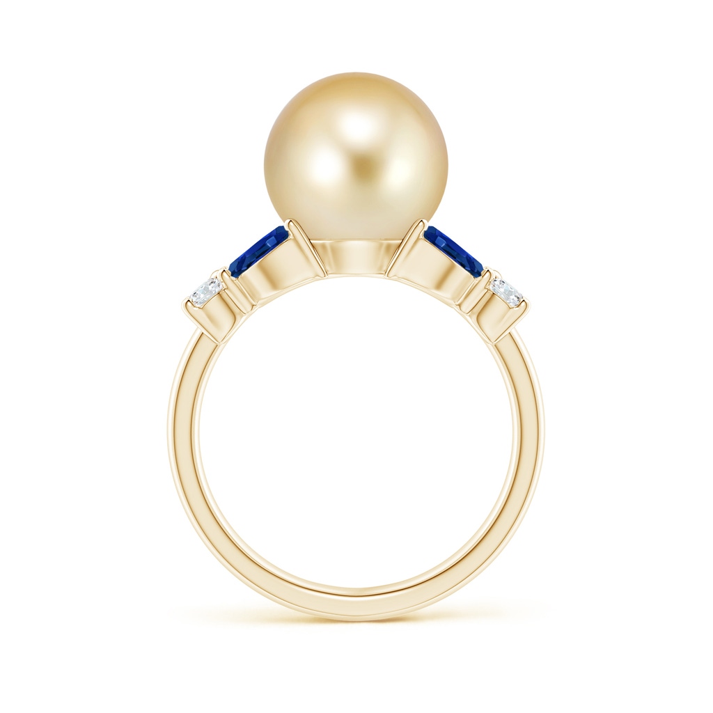 10mm AAAA Golden South Sea Pearl & Sapphire Butterfly Ring in Yellow Gold Side 1