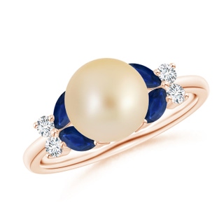 8mm AA Golden South Sea Pearl & Sapphire Butterfly Ring in Rose Gold