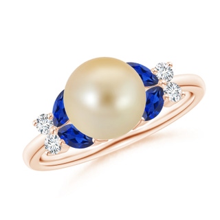 8mm AAA Golden South Sea Pearl & Sapphire Butterfly Ring in Rose Gold
