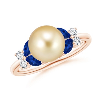 8mm AAAA Golden South Sea Pearl & Sapphire Butterfly Ring in Rose Gold