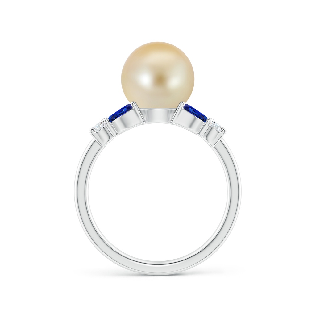 9mm AAA Golden South Sea Pearl & Sapphire Butterfly Ring in White Gold Side 1