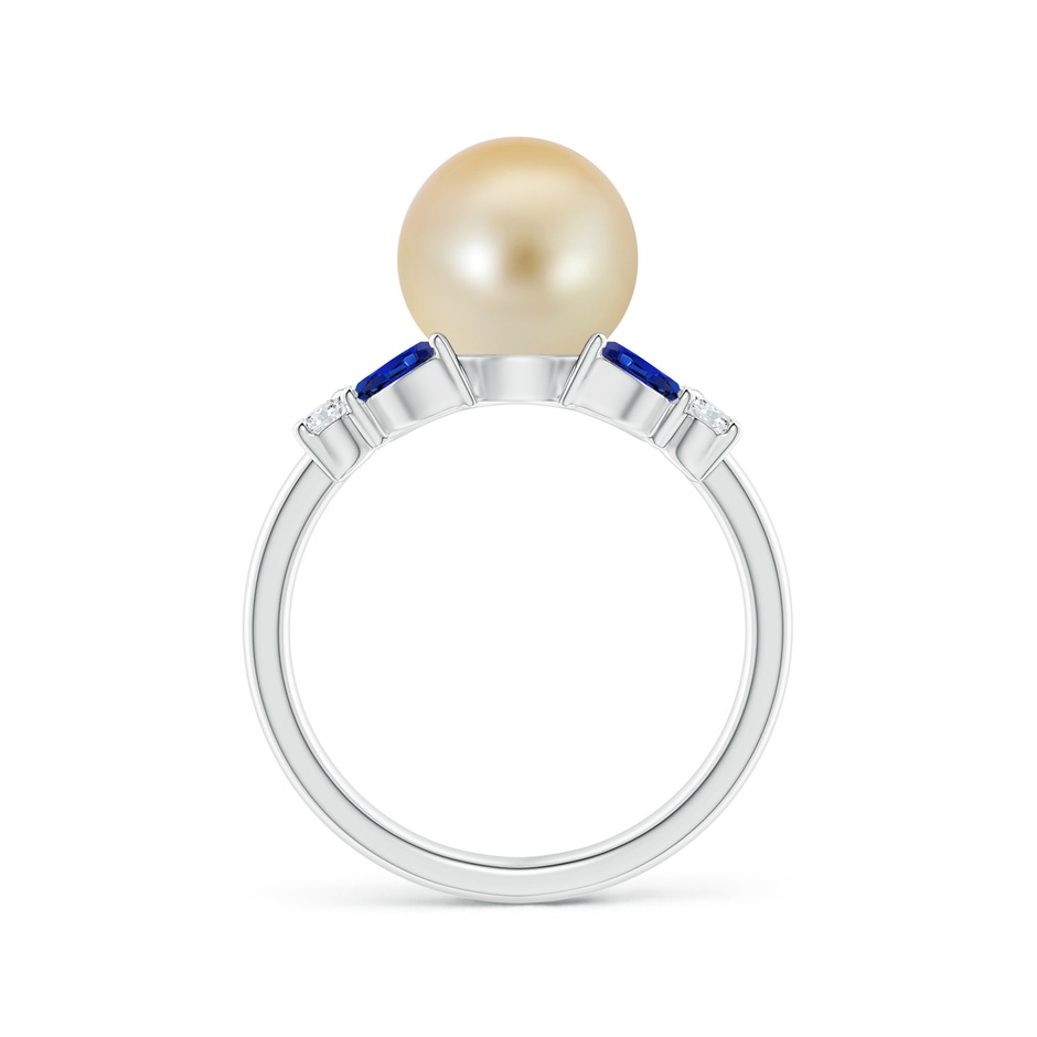 9mm AAA Golden South Sea Pearl & Sapphire Butterfly Ring in White Gold side 1