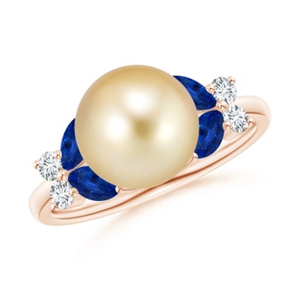 9mm AAAA Golden South Sea Pearl & Sapphire Butterfly Ring in Rose Gold