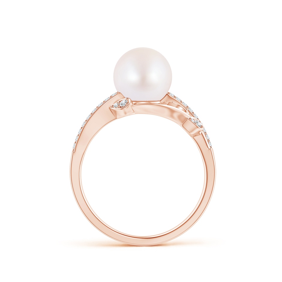 8mm AA Japanese Akoya Pearl Olive Leaf Vine Ring in Rose Gold side 1
