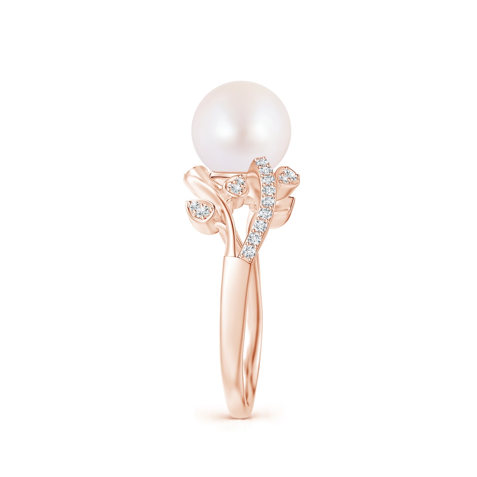 8mm AA Japanese Akoya Pearl Olive Leaf Vine Ring in Rose Gold side 2