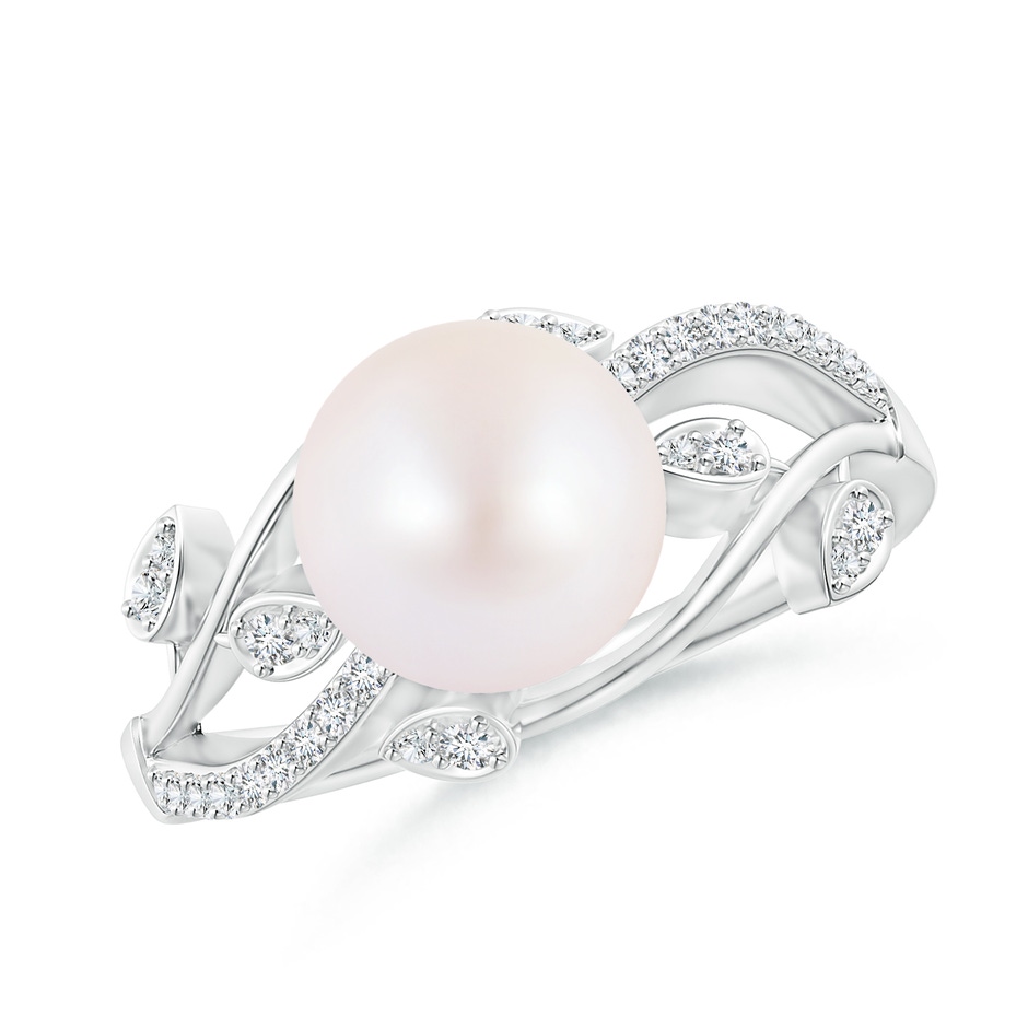 8mm AA Japanese Akoya Pearl Olive Leaf Vine Ring in White Gold 